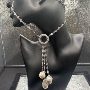 Elegant Silver and Baroque Pearl Necklace Charms Are Removable